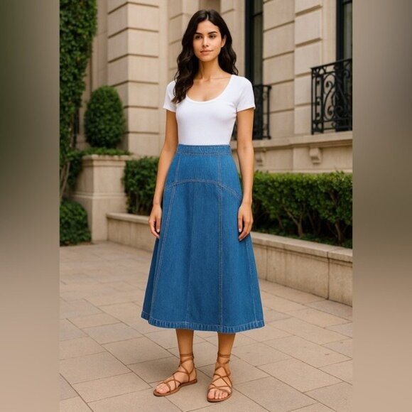 Old Navy Western Equestrian High-Rise Drapey Denim Midi Skirt Size 4 - Picture 1 of 14